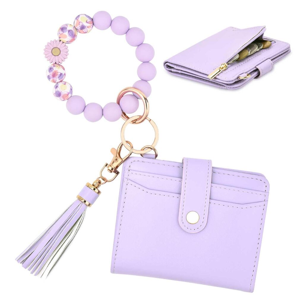 3615 Wristlet Wallets , Small Keychain Wallets Purple RFID Blocking Bifold